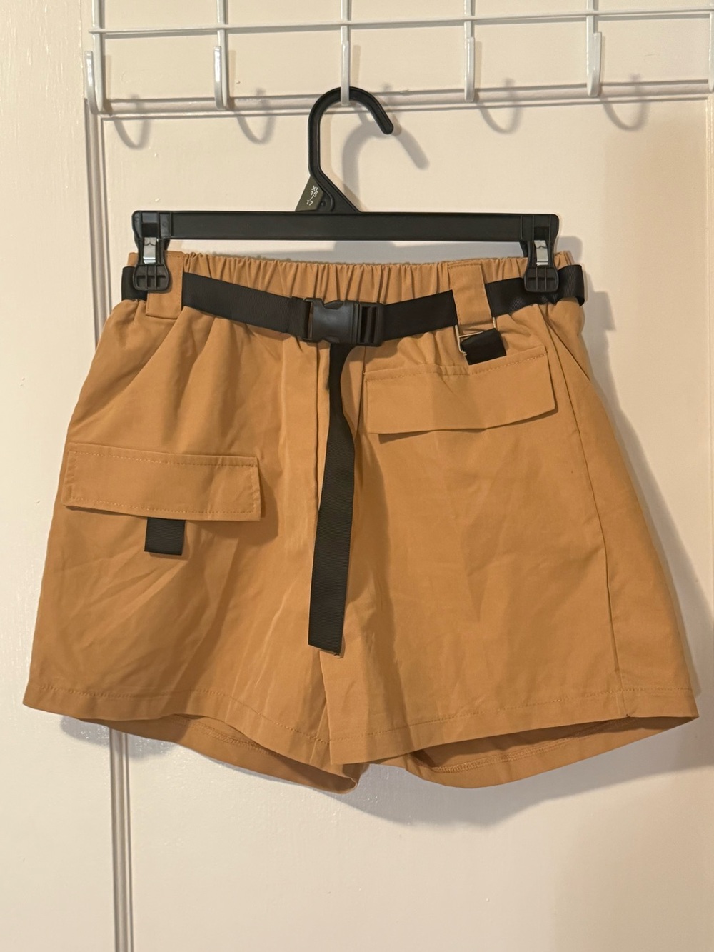 Utility High-Rise Tan Women's Shorts with Belt